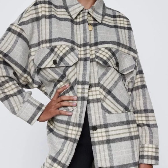 Zara Grey Plaid Shacket - Picture 1 of 5